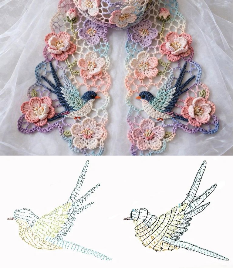 Beautiful Crochet Bird Scarf